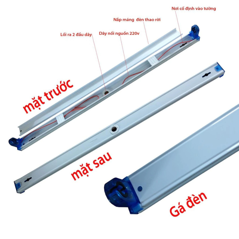 Đầu Máng Đèn LED T8 Đơn, Đôi có dây, Nhựa PC Chống Cháy