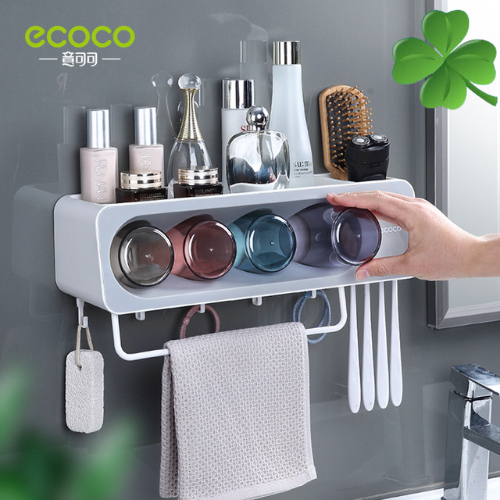 Bộ Giá Đựng Bàn Chải Đánh Răng & Cốc Súc Miệng Treo Tường Không Cần Khoan ECOCO 2113