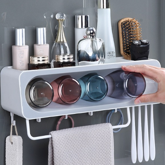 Bộ Giá Đựng Bàn Chải Đánh Răng & Cốc Súc Miệng Treo Tường Không Cần Khoan ECOCO 2113
