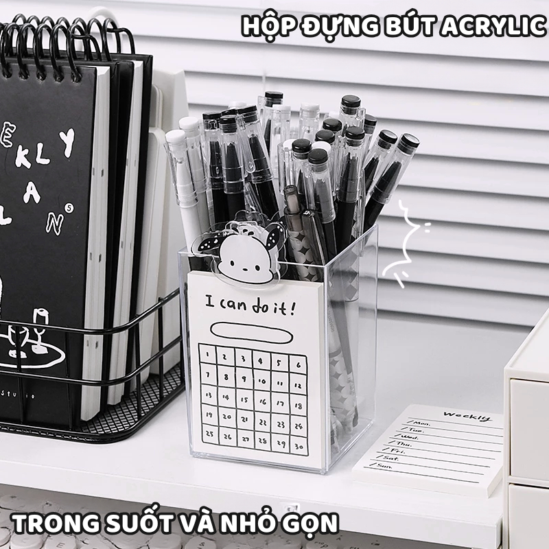 Hộp Đựng Bút Mica Acrylic Muji – Để Bàn Đựng Cọ Trang Điểm, Dụng Cụ Học Tập, Chất Lượng Cao