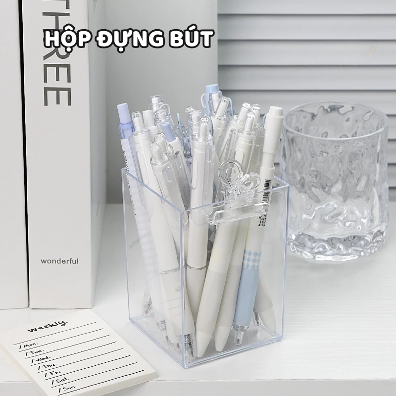 Hộp Đựng Bút Mica Acrylic Muji – Để Bàn Đựng Cọ Trang Điểm, Dụng Cụ Học Tập, Chất Lượng Cao