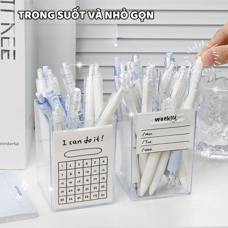 Hộp Đựng Bút Mica Acrylic Muji – Để Bàn Đựng Cọ Trang Điểm, Dụng Cụ Học Tập, Chất Lượng Cao