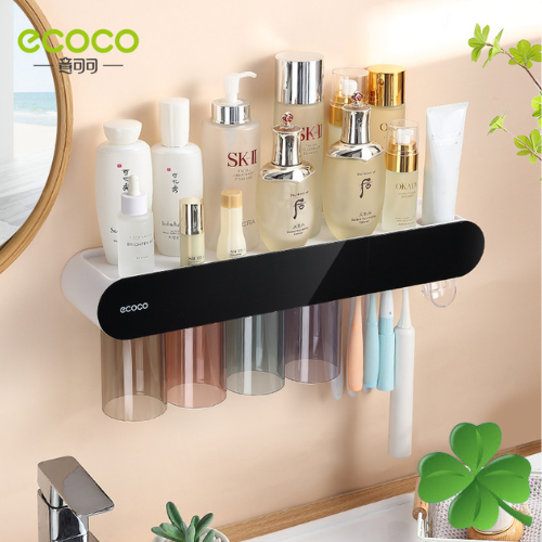 Nhả Kem Đánh Răng ECOCO Có Ngăn Để Đồ, Để Bàn Chải Đánh Răng Cao Cấp (Tặng Miếng Dán ) 4 Cốc 2123