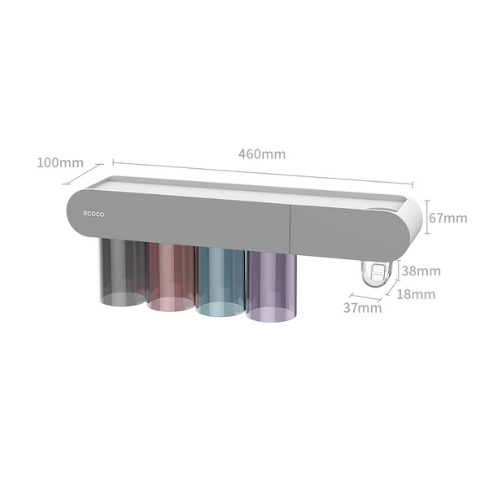 Nhả Kem Đánh Răng ECOCO Có Ngăn Để Đồ, Để Bàn Chải Đánh Răng Cao Cấp (Tặng Miếng Dán ) 4 Cốc 2123