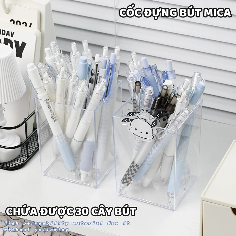 Hộp Đựng Bút Mica Acrylic Muji – Để Bàn Đựng Cọ Trang Điểm, Dụng Cụ Học Tập, Chất Lượng Cao