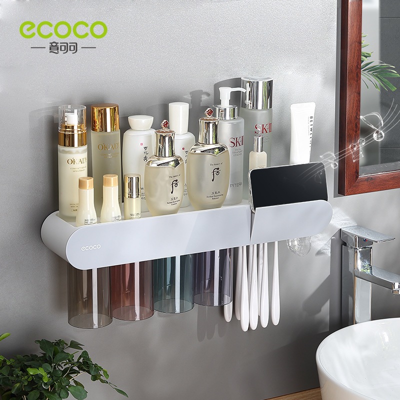 Nhả Kem Đánh Răng ECOCO Có Ngăn Để Đồ, Để Bàn Chải Đánh Răng Cao Cấp (Tặng Miếng Dán ) 4 Cốc 2123