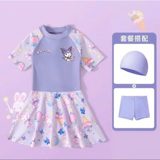 BK20 Bikini bé gái liền thân giả váy Kuromi, đồ bơi cho bé gái size 10-50kg, đồ bơi bé gái