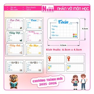 Nhãn Vở Môn Học Pastel LỚP 3, Nhãn Dán CẤP 1 Sắc Màu Xinh Xắn Gồm 24 Nhãn Vở Kèm 8 Nhãn Gáy/Note Mini.