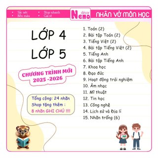 Nhãn Vở Môn Học LỚP 1 ĐẾN LỚP 12 Chương Trình Mới Black & White, Nhãn CẤP 1, 2, 3 Gồm 24 Nhãn Vở Kèm 8 Nhãn Note Mini.