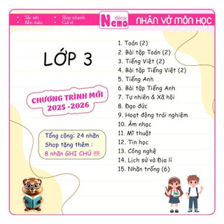 Nhãn Vở Môn Học LỚP 1 ĐẾN LỚP 12 Chương Trình Mới Black & White, Nhãn CẤP 1, 2, 3 Gồm 24 Nhãn Vở Kèm 8 Nhãn Note Mini.