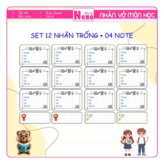 Nhãn Vở Môn Học Pastel LỚP 6, 7, 8, 9, Nhãn CẤP 2 Sắc Màu Xinh Xắn Gồm 24 Nhãn Vở Kèm 8 Nhãn Gáy/Note Mini