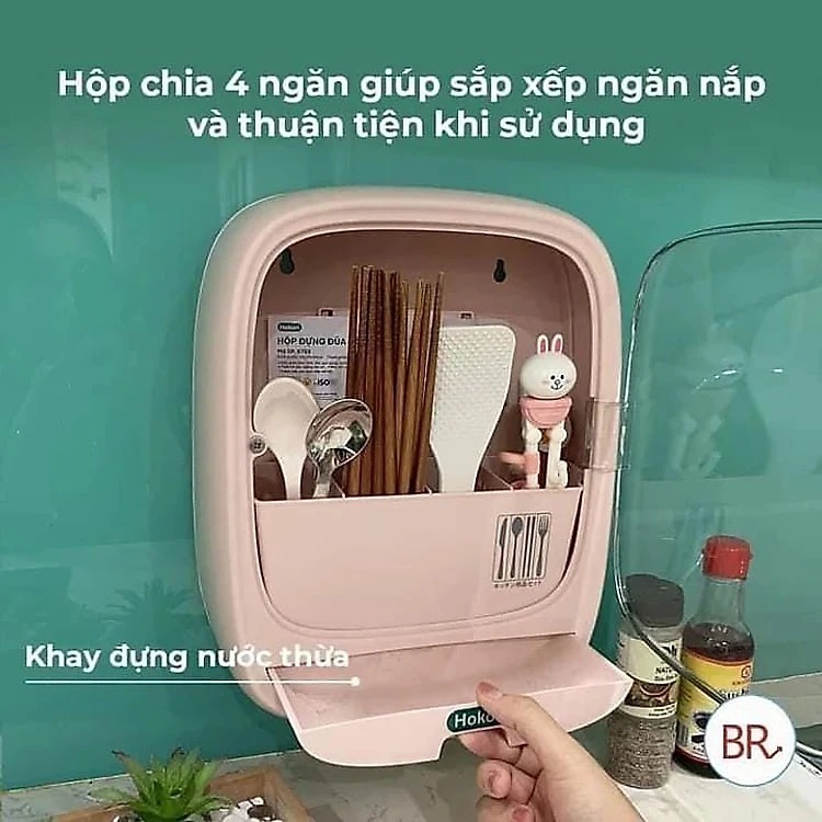Hộp đựng đũa thìa dán tường, Hộp đựng đồ nhà tắm, hộp đựng lọ gia vị nhà bếp Hokori Chính Hãng Việt Nhật (mã 6788)