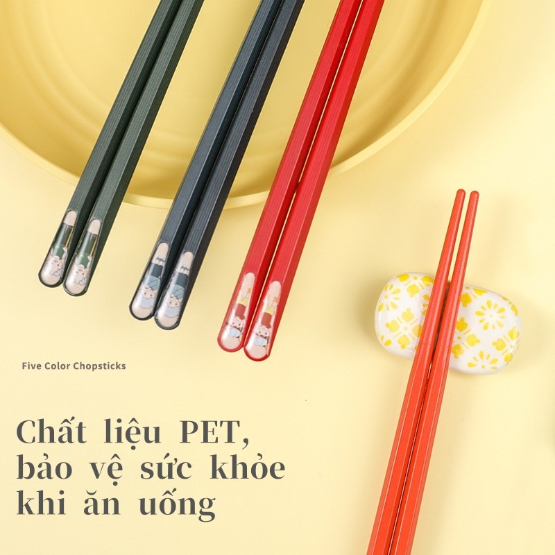 Bộ 5 Đôi Đũa Sợi Thủy Tinh Nhiều Màu Kháng Khuẩn Chịu Nhiệt Phong Cách Nhật