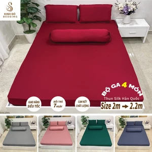 Bộ ga thun Silk 4 món ( 1 Drap + 2 áo gối nằm + 1 áo gối ôm) Kinh Đô Bedding