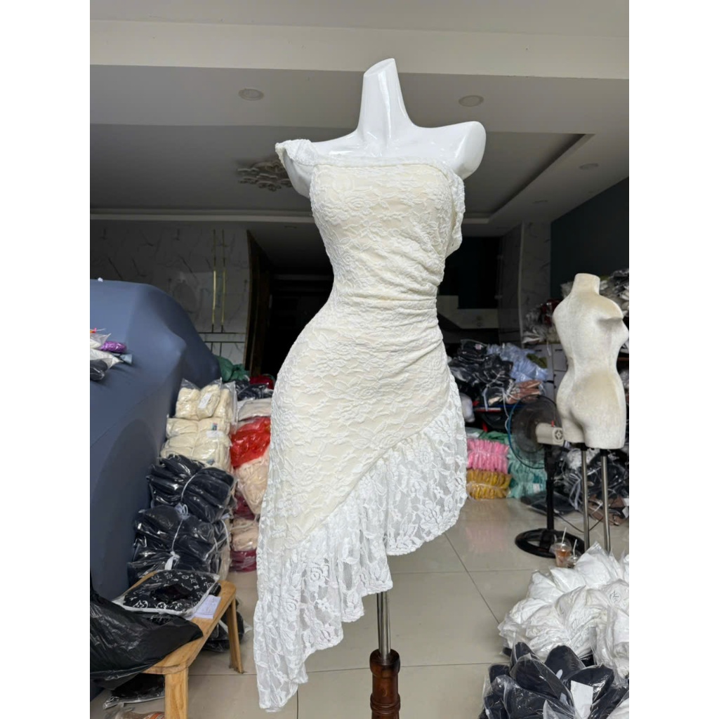 Đầm váy hoa đi biển - Đầm váy nữ thiết kế đầm ren 2 lớp bẹt vai có mút có quần, sexy quyến rũ phù hợp cho nàng đi biển