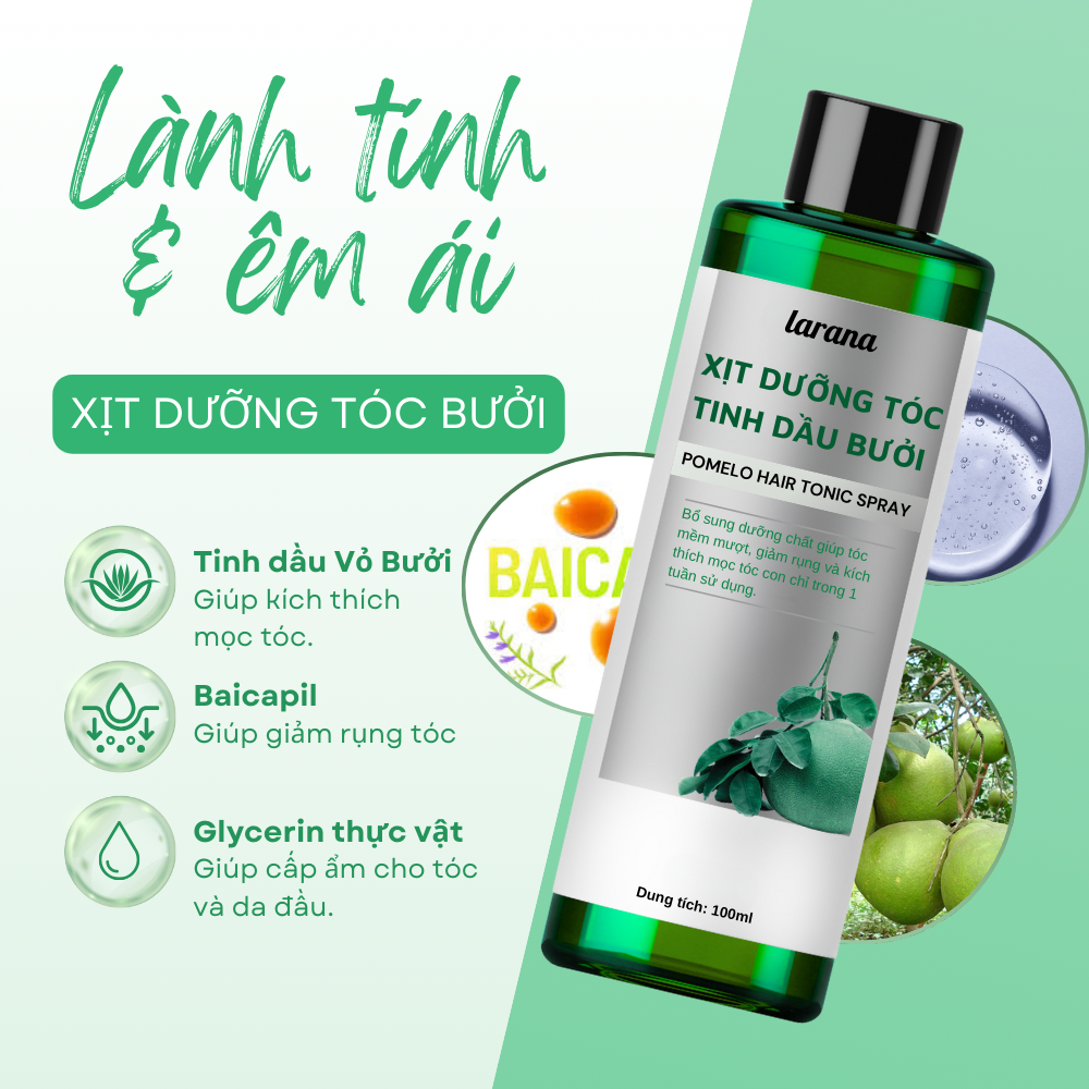 Xịt dưỡng tóc tinh dầu bưởi Larana Pomelo Hair Tonic Spray, Giảm rụng tóc, tăng cường mọc tóc dung tích 100ml