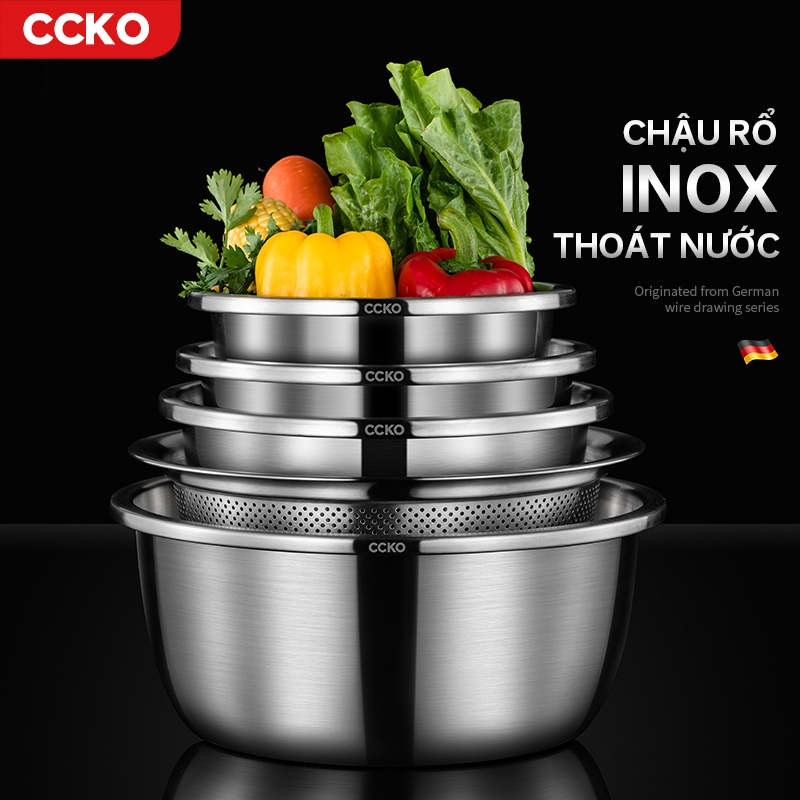 Bộ chậu rổ CCKO CK9667-9668 inox rửa rau củ quả, vo gạo tiện lợi, chậu ...