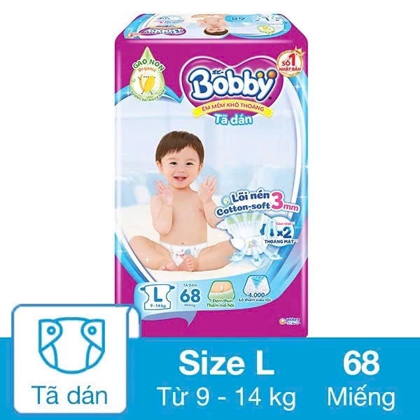 Hot: Chính hãng Tã dán Bobby S80/M76/L68/XL62/XXL56 Gạo Non mới- Lõi nén cotton-soft 3mm