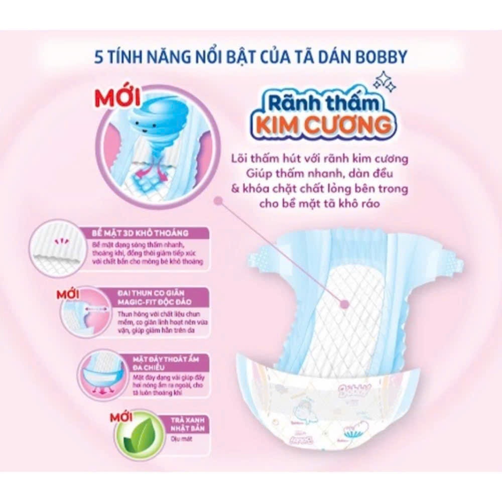 Hot: Chính hãng Tã dán Bobby S80/M76/L68/XL62/XXL56 Gạo Non mới- Lõi nén cotton-soft 3mm