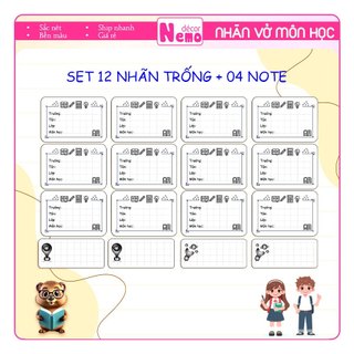 Nhãn Vở Môn Học LỚP 10, 11, 12 Phong Cách Tối Giản Black & White, Nhãn Dán CẤP 3 Gồm 24 Nhãn Vở Kèm 8 Nhãn Gáy/Note.