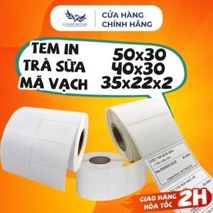 Giấy In Tem Trà Sữa 50x30, 40x30,35x22x2 Giấy In Tem Nhiệt Mã Vạch Rõ Nét, Hàng 3 Lớp Giá Rẻ