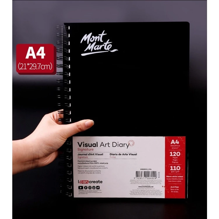 Sổ Vẽ Mont Marte Sketch Visual Art Diary Mont Marte A4 120 Tờ Định Lượng 110gsm Hàng Chính Hãng