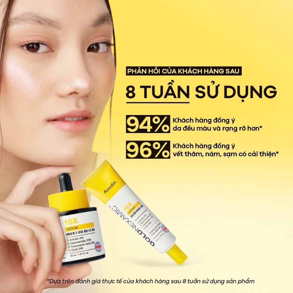 Combo Serum + Kem dưỡng dưỡng sáng, mờ thâm nám Goldnexamic 10x Anodin - Skin Studio
