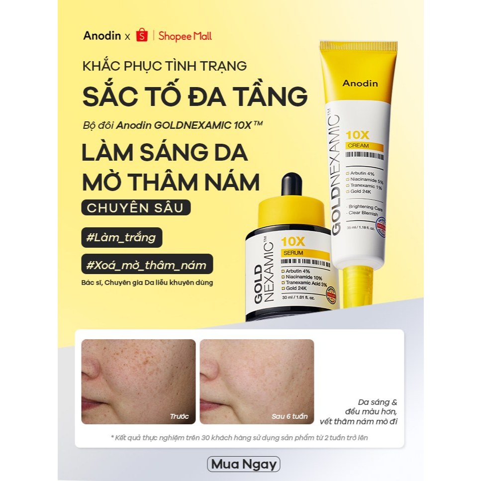 Combo Serum + Kem dưỡng dưỡng sáng, mờ thâm nám Goldnexamic 10x Anodin - Skin Studio