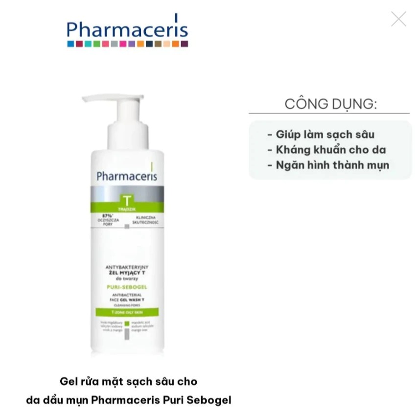Gel Rửa Mặt Cho Da Dầu Mụn Pharmaceris Puri - Sebogel giảm dầu mụn, da sạch sâu 190ml - Skin Studio