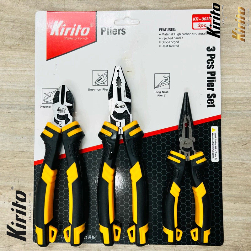 Bộ 3 Kìm Công Nghiệp Cao Cấp Kirito - Thép CR-V Siêu Bền - Hỗ Trợ  Lực Cắt, Kìm Vàng Đen Kirito