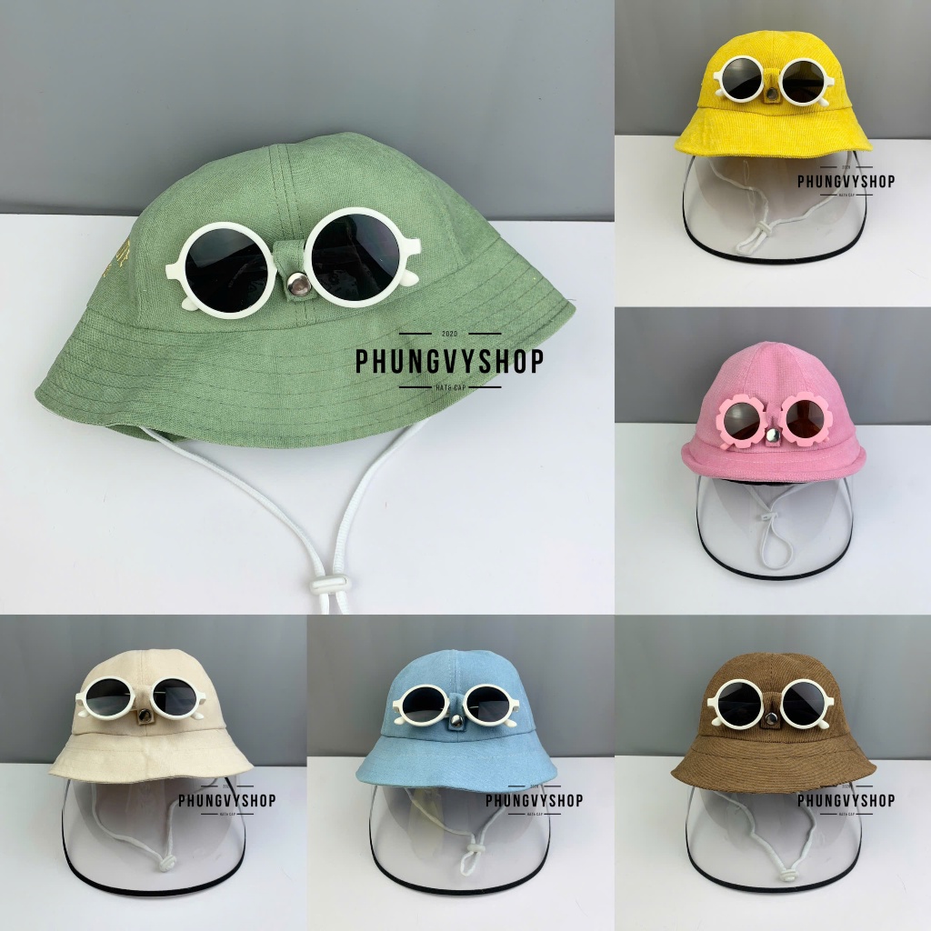 Bé 1-5 tuổi_Mũ nón bucket tai bèo vành chống giọt bắn chắn bụi gái trẻ em phungvyshop- / Bo nhí nhung TẶNG KÈM KÍNH HOA/