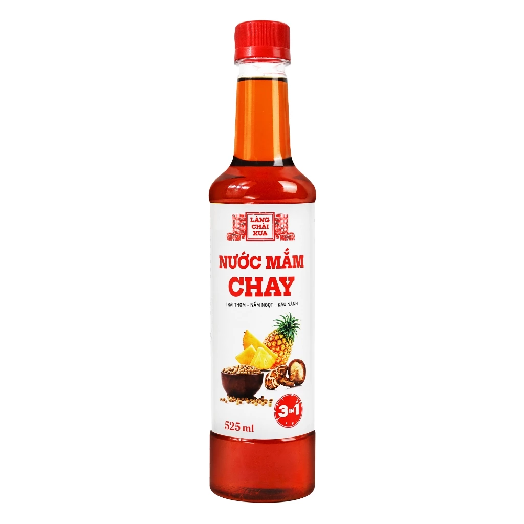 01 Chai Nước mắm chay 3 trong 1 Làng Chài Xưa 525ml trái thơm nấm ngọt đậu nành không biến đổi gen