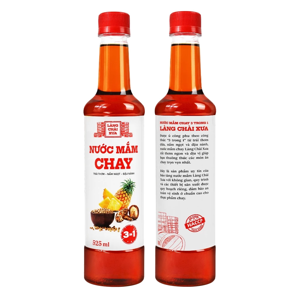01 Chai Nước mắm chay 3 trong 1 Làng Chài Xưa 525ml trái thơm nấm ngọt đậu nành không biến đổi gen