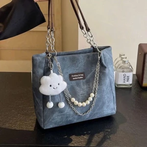 Túi Xách Vải Canvas Màu JEANS mix dây xích