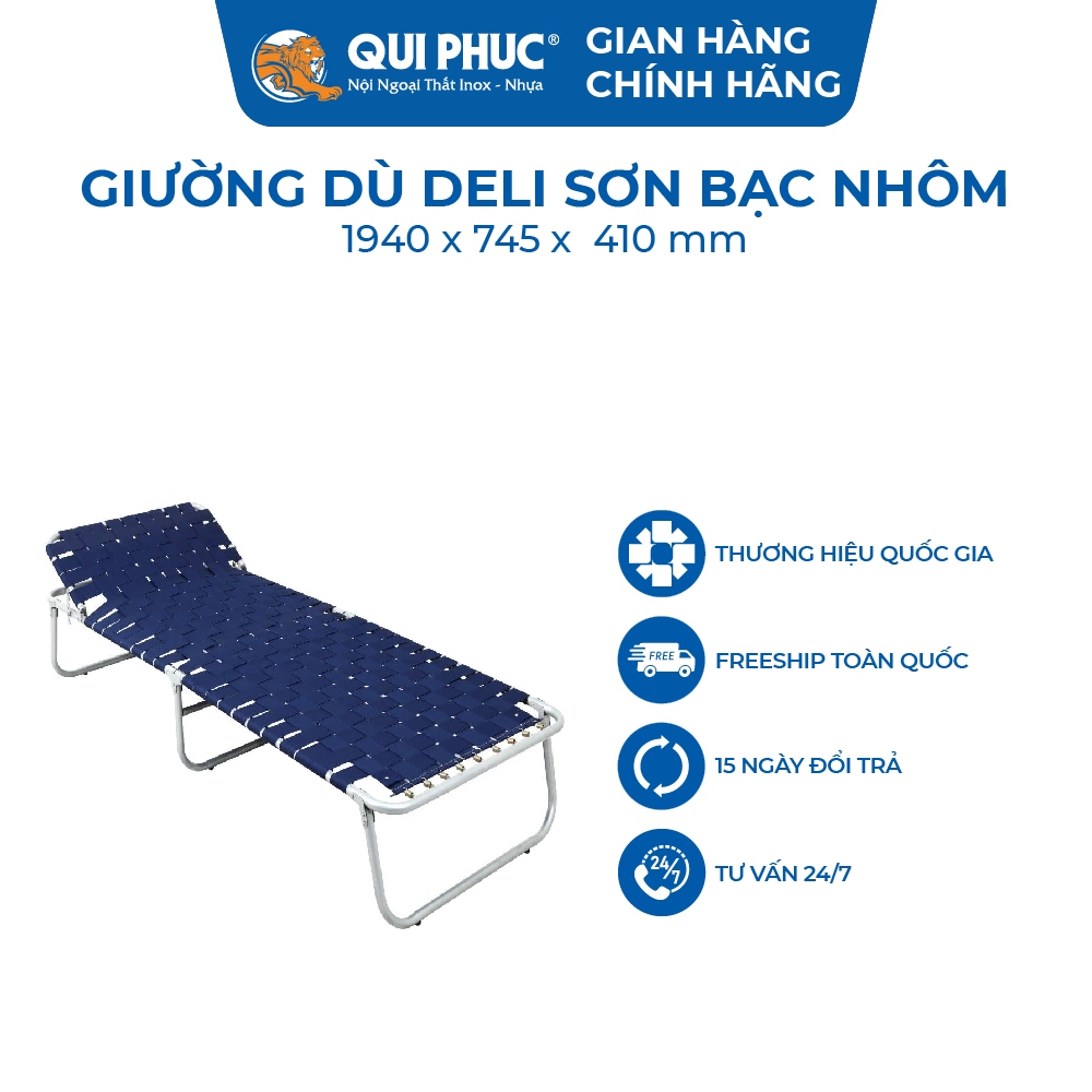 Giường gấp gọn Deli QUI PHÚC, dây dù, chắc chắn, êm ái, co giãn tốt, tiết kiệm không gian, thoải mái, thư giãn