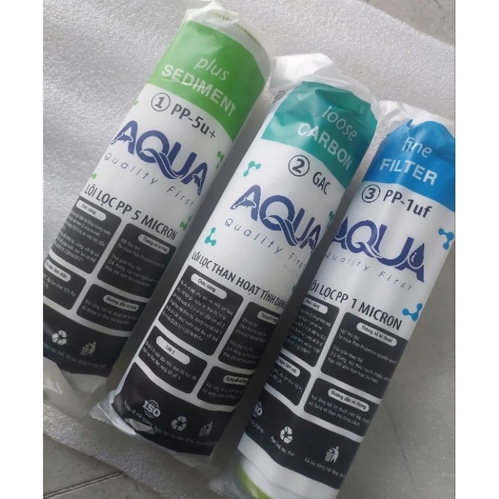 Bộ 3 lõi lọc nước RO 1,2,3 loại 10nich sử dụng cho tất cả các hãng máy lọc cao cấp