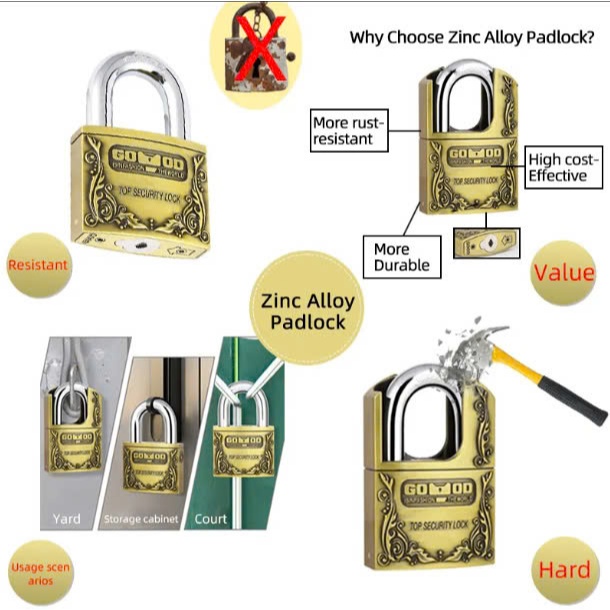 Ổ Khóa Chống Cắt Anbangde C3-50H Thép Không Gỉ, Chìa Mã Hóa 10 Lớp, Kèm 4 Chìa Khóa