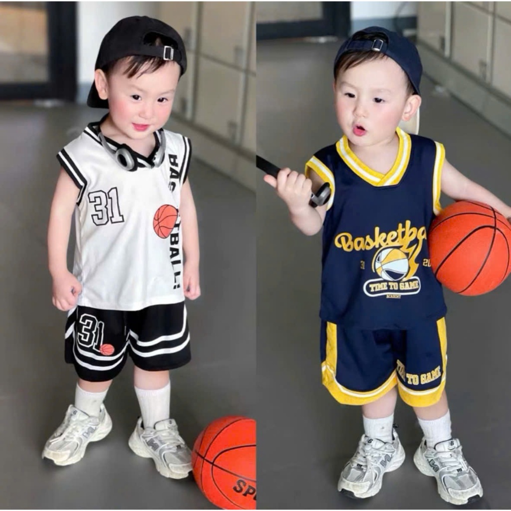 bộ ba lỗ thể thao cho bé trai [ HỌA TIẾT BÓNG RỔ ]  size 8-20kg chất cotton thoáng mát mùa hè