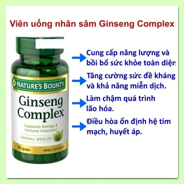 Viên uống nhân sâm Ginseng Complex Nature’s Bounty hũ 75 viên [Hàng Mỹ]
