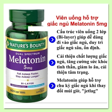 Viên uống hỗ trợ giấc ngủ Melatonin 5mg Dual Spectrum Nature’s Bounty hũ 60 viên [Hàng Mỹ]