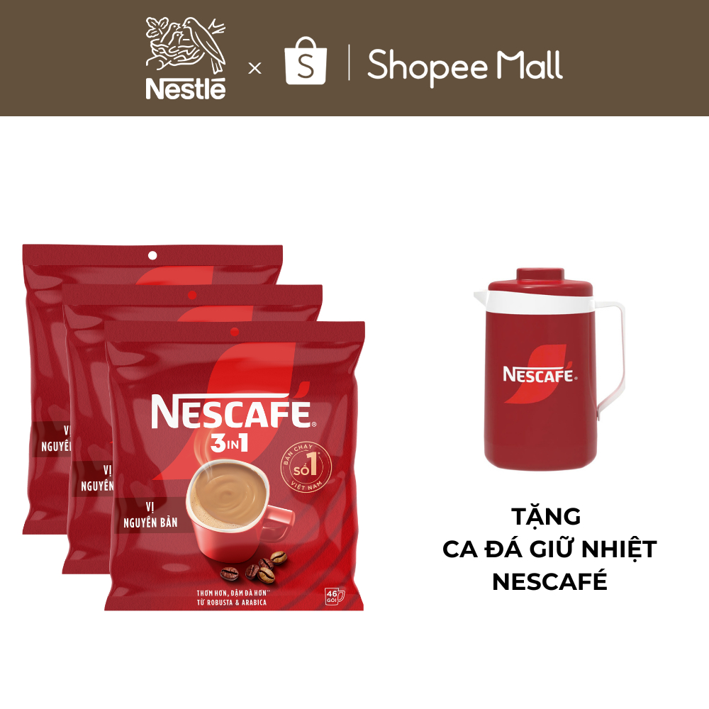 [Tặng Ca đá Nescafe] Combo 3 Bịch Cà phê Hòa tan NESCAFÉ VỊ NGUYÊN BẢN ...
