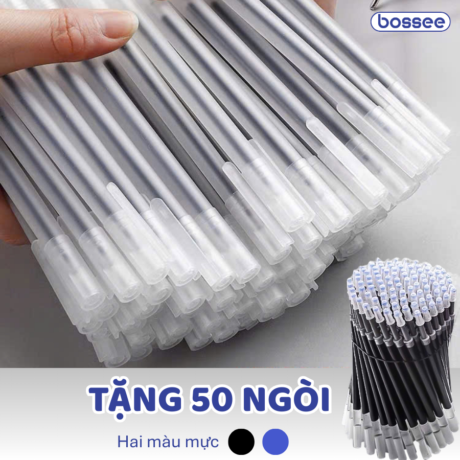 Combo 50 bút gel + 50 ngòi thay thế tiết kiệm, set bút bi mực đen, mực xanh cho học sinh văn phòng