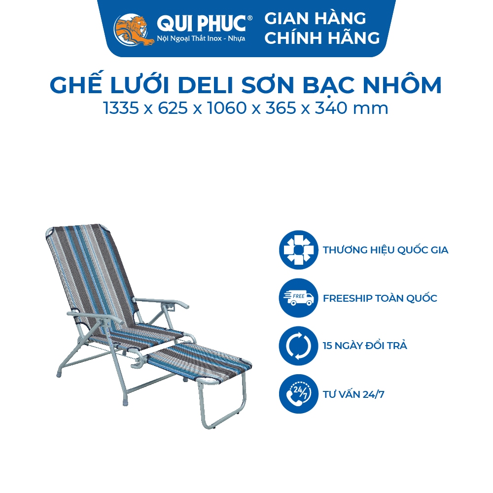 Ghế xếp gấp gọn Deli QUI PHÚC, lưng lưới, thoáng khí, đàn hồi tốt, có gác chân, tiện lợi, đa năng