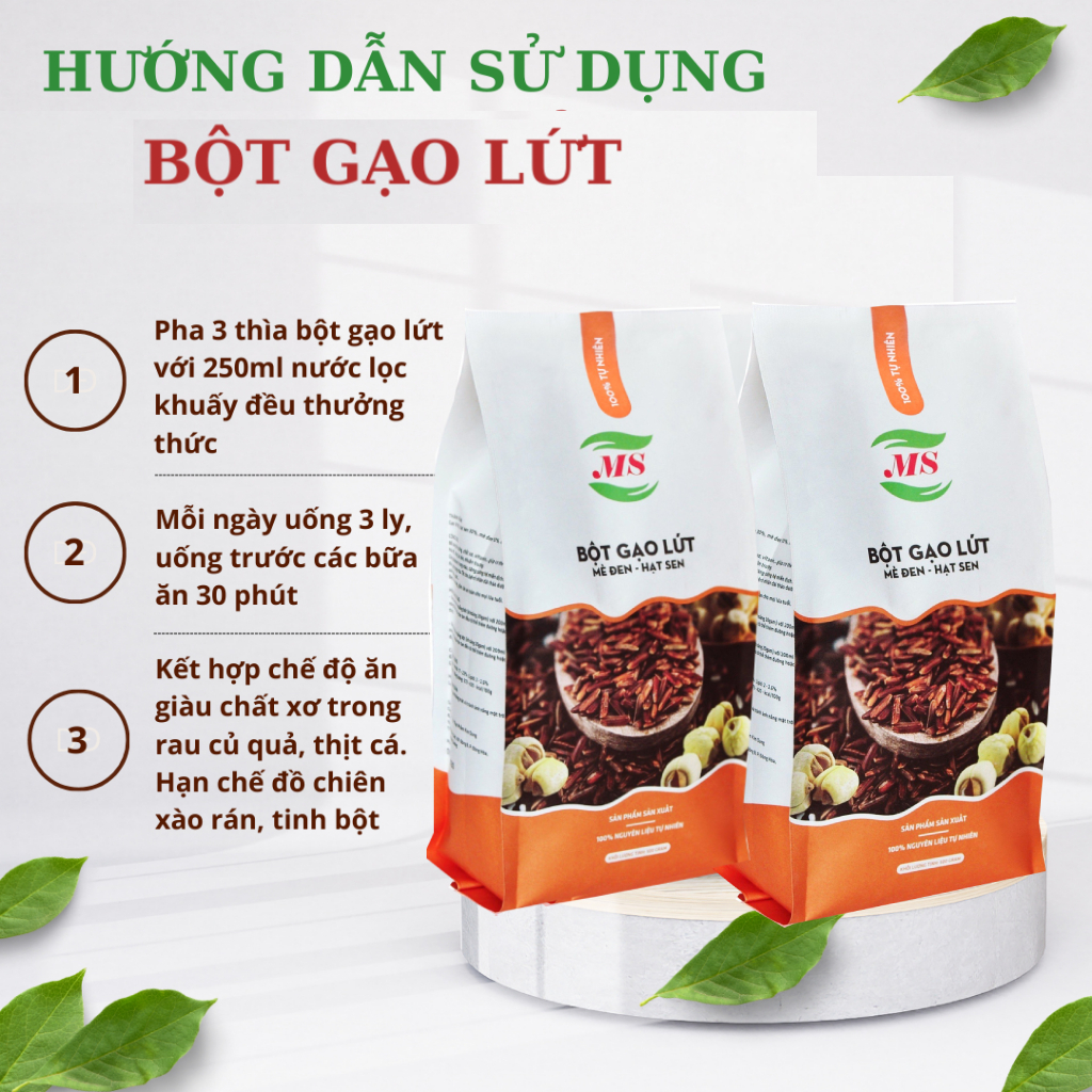 Bột Gạo Lứt, Bột Gạo Lức Hạt Sen Mè Đen Tách Béo Nguyên Chất Plus Bầu - (MS)