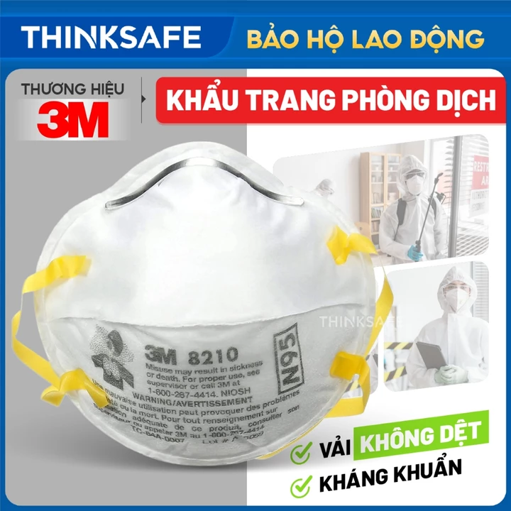 Khẩu trang 3M 8210 dây qua gáy dùng trong y tế kháng khuẩn, chống giọt bắn dùng cho bác sĩ Khẩu trang N95 - THINKSAFE