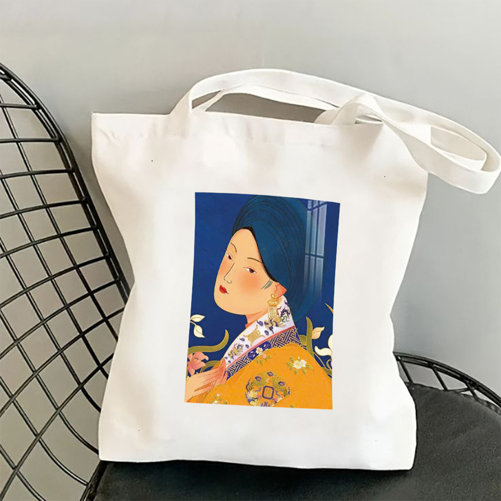 Túi tote có khóa in hình Bộ Sưu Tập Người Phụ Nữ Việt xưa túi vải bố canvas nhiều hình đeo vai 35x40cm tota096