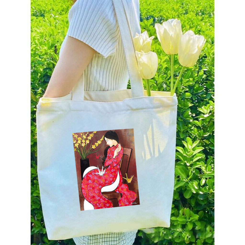 Túi tote có khóa in hình Bộ Sưu Tập Người Phụ Nữ Việt xưa túi vải bố canvas nhiều hình đeo vai 35x40cm tota096