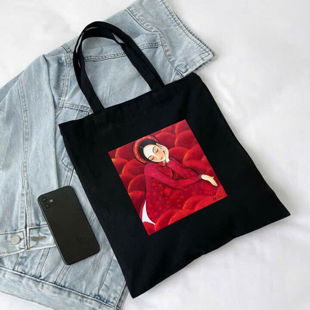 Túi tote có khóa in hình Bộ Sưu Tập Người Phụ Nữ Việt xưa túi vải bố canvas nhiều hình đeo vai 35x40cm tota096