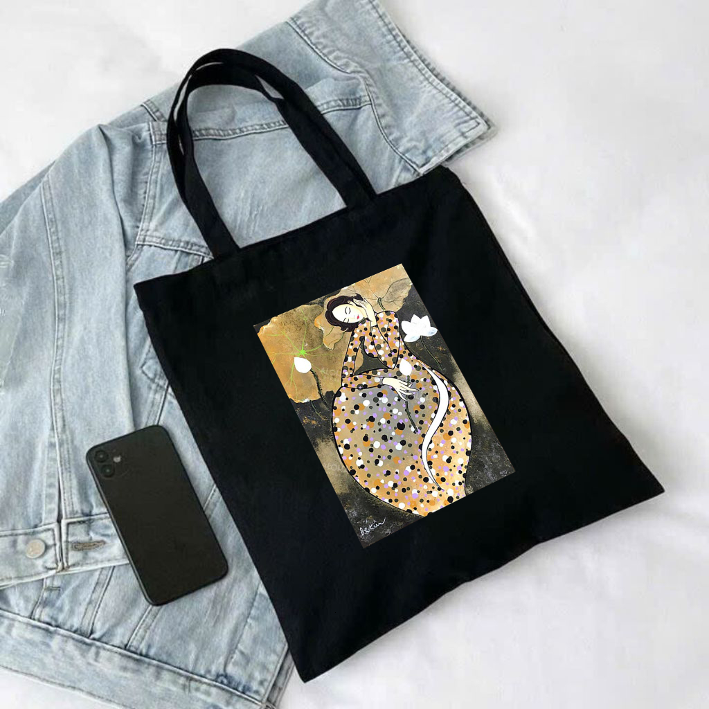 Túi tote có khóa in hình Bộ Sưu Tập Người Phụ Nữ Việt xưa túi vải bố canvas nhiều hình đeo vai 35x40cm tota096