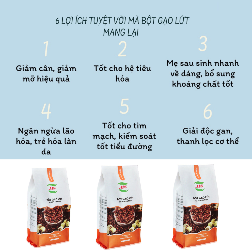 Bột Gạo Lứt, Bột Gạo Lức Hạt Sen Mè Đen Tách Béo Nguyên Chất Plus Bầu - (MS)